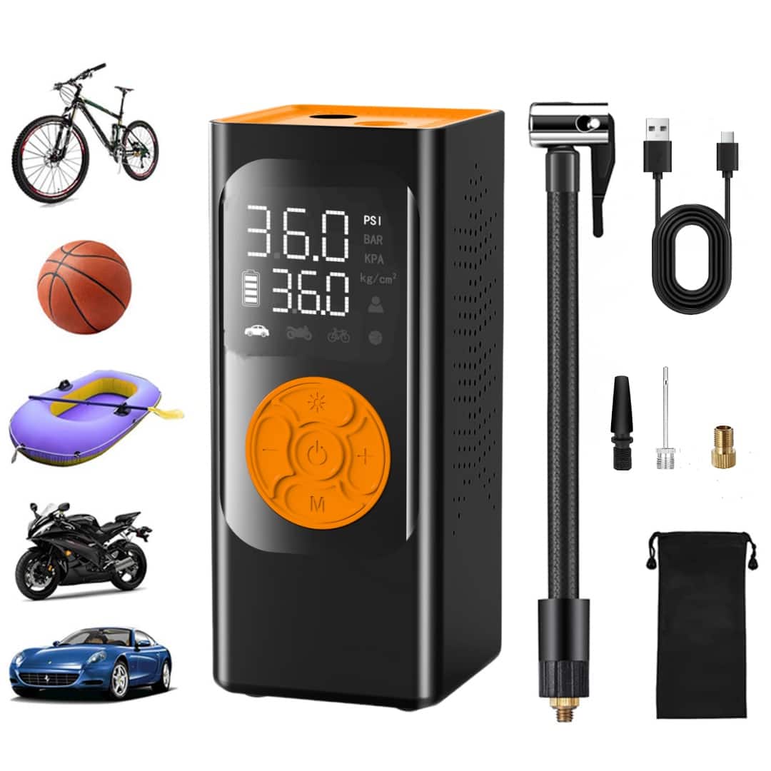 Sugift - Tire Inflator Portable Air Compressor, Air Pump, Cordless Pump with Digital Pressure Gauge, LED Light and Auto Shut-Off - Black