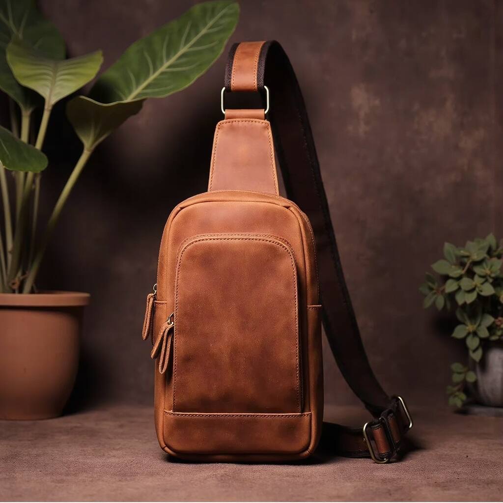 Alt View 7. Steel Horse Leather - Erling Leather Sling Bag | Crossbody Leather Pack - Brown.