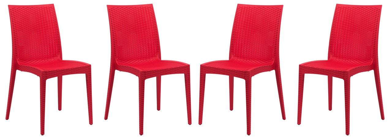 LeisureMod - Mace 4-Pieces Outdoor Waterproof Patio Chair - No Assembly Required - Red