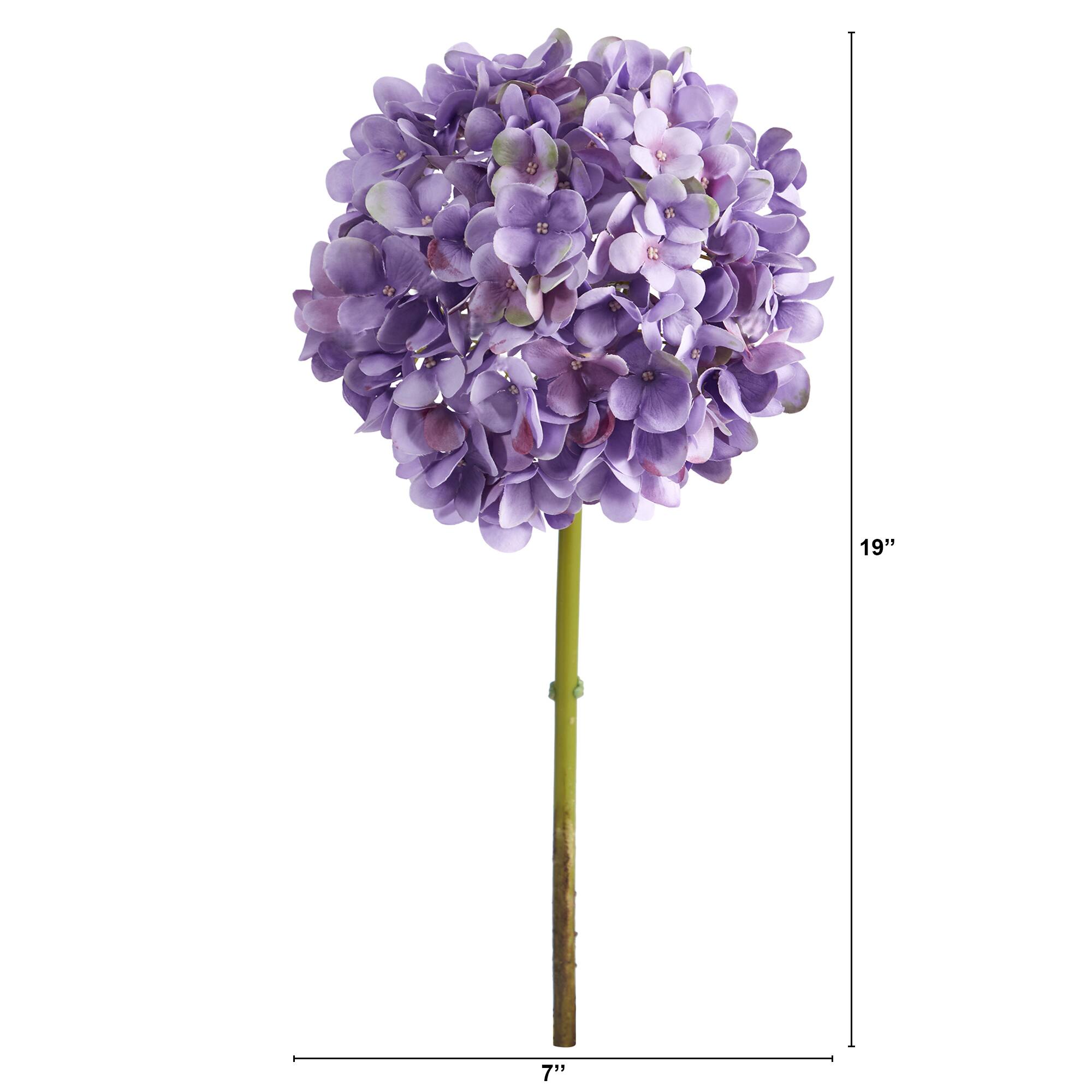 Left. BreeBe - 19" Hydrangea Artificial Flower (Set of 3) - Purple Lavender.