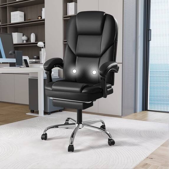 Angle. Homall - Massage Office Chair Reclining Computer Chair Ergonomic Executive Leather Chair Support 8 Hours Heavy Duty Design - BLACK.