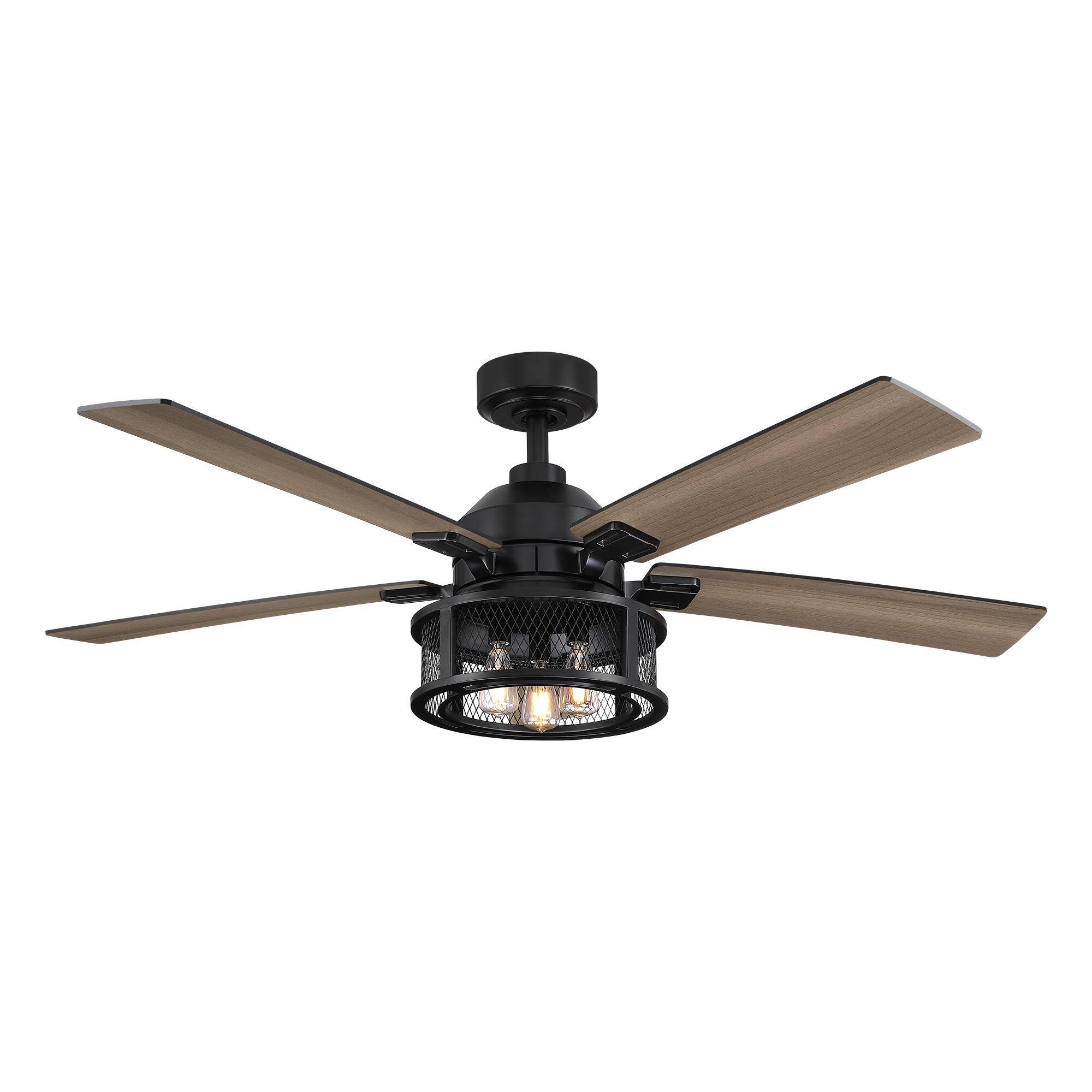 Alt View 4. Parrot Uncle - 52" Industrial Reversible Wood 5-Blade Black Ceiling Fan with Light and Remote - Black.