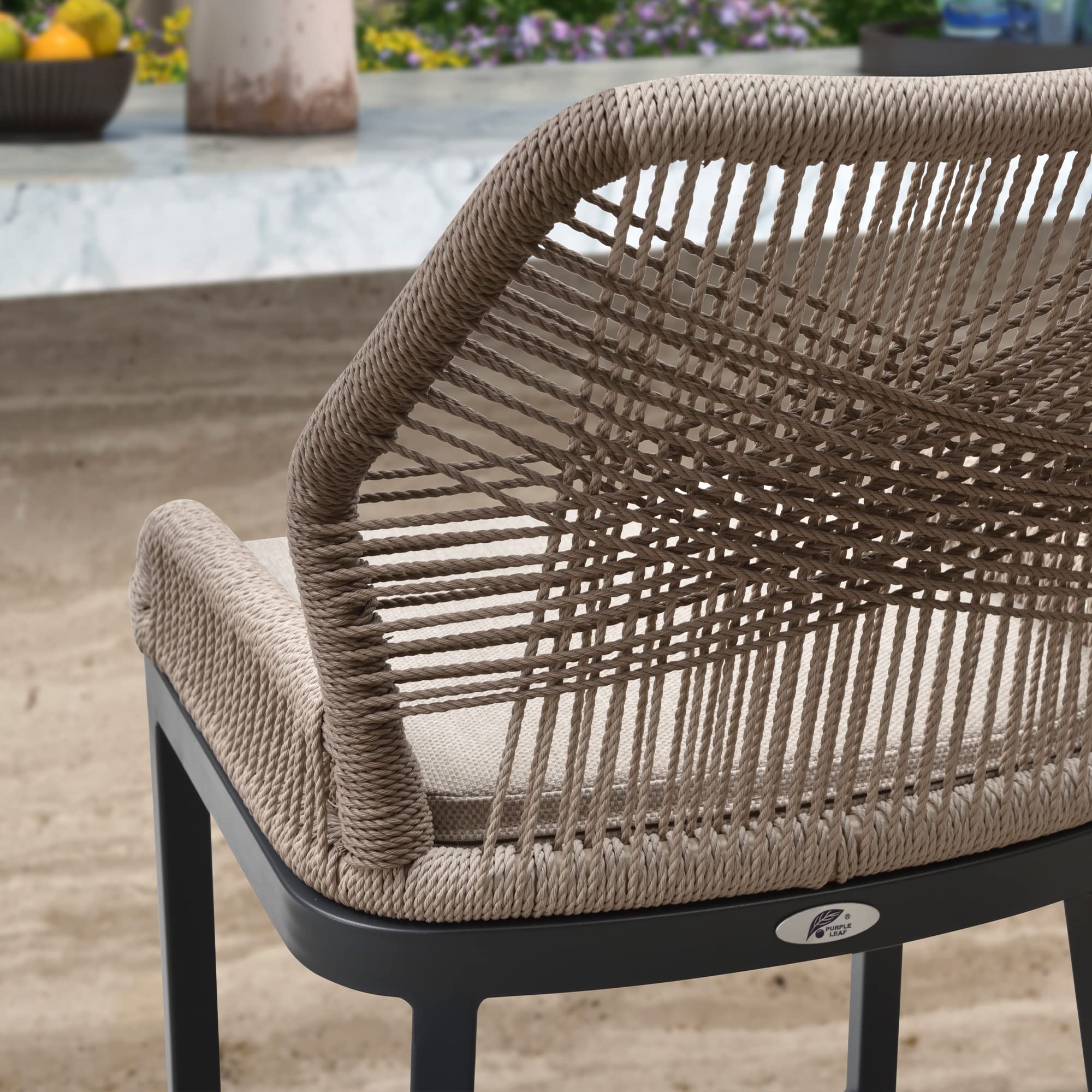 Alt View 8. PURPLE LEAF - Outdoor Bar/Counter Height Stool Set of 2 Wicker Rattan Bar stools with Back Aluminum Outside Garden Patio Bar Chairs - Twill-Dark Grey-Bar Height.