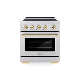 ZLINE - 30 in. Wide 4 Elements Autograph 4.2 cu. ft. Paramount Freestanding Induction Range with Electric Oven w/ Gold Accents - Stainless Steel