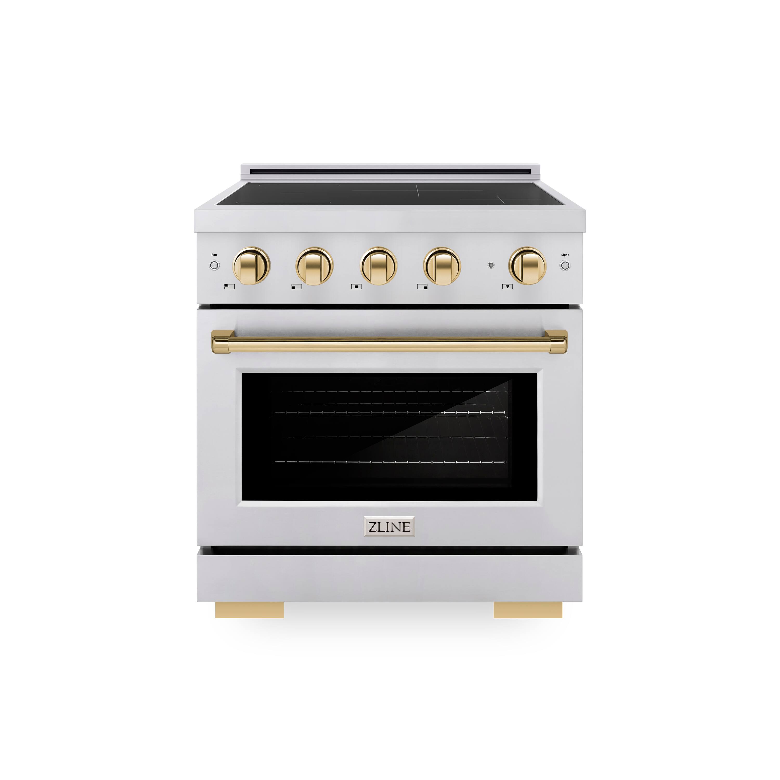 Front. ZLINE - Autograph 30 in. 4.2 cu. ft. Paramount Freestanding Induction Range with 4 Burners and Electric Oven w/ Gold Accents - Stainless Steel.