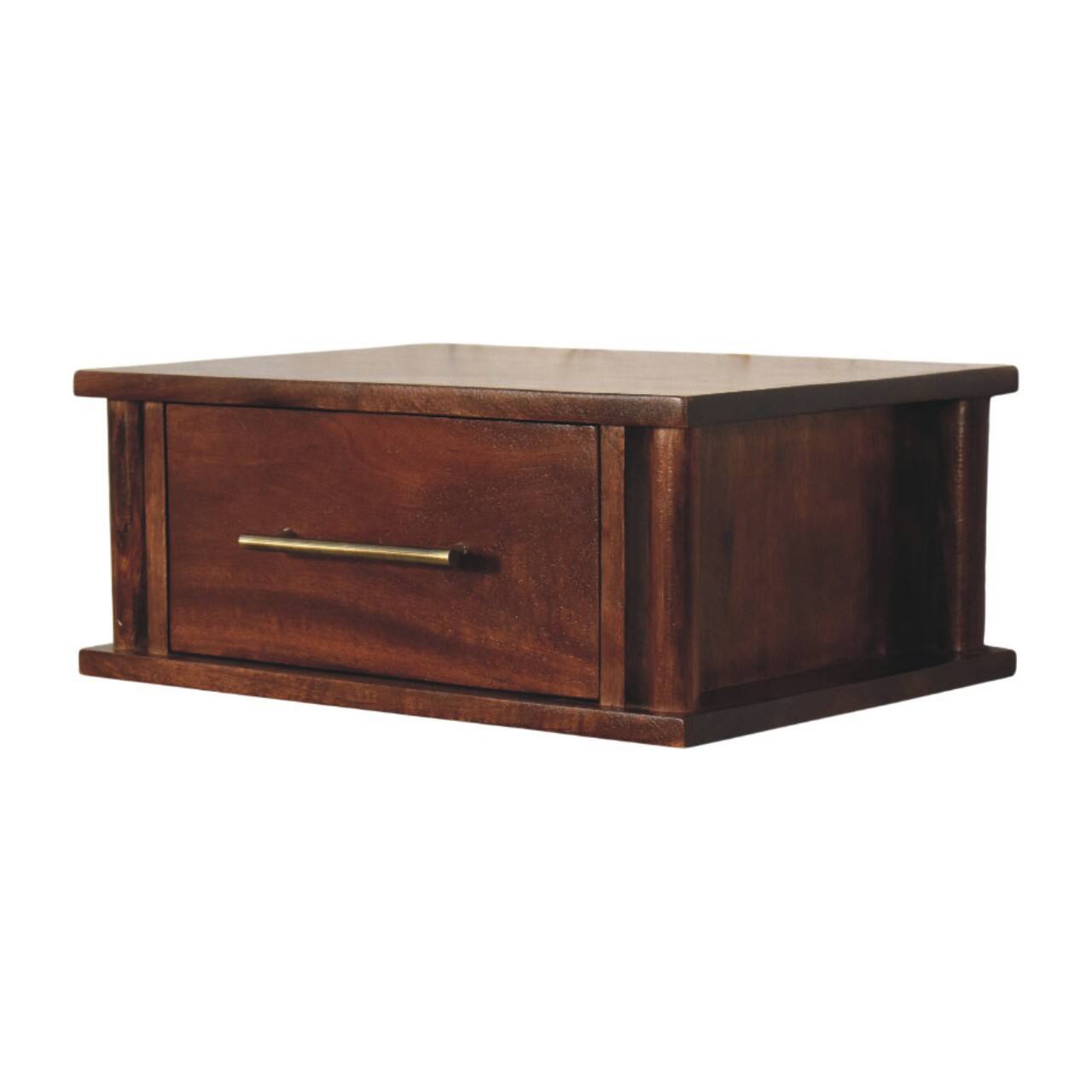 Back. Artisan Furniture - Artisan Furniture Solid Wood Wall-Mounted Bedside with Brass Handle, 1 Drawer, Dark Brown - Dark brown.