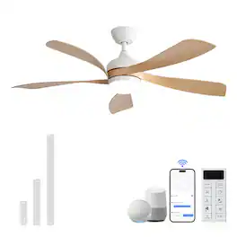 Sofucor - 45''/52" Smart Ceiling Fan With LED Light and Remote Work with Alexa/Google/App 6-Speed Timing Reversible Indoor/Outdoor - 45inch - White - Light Brown