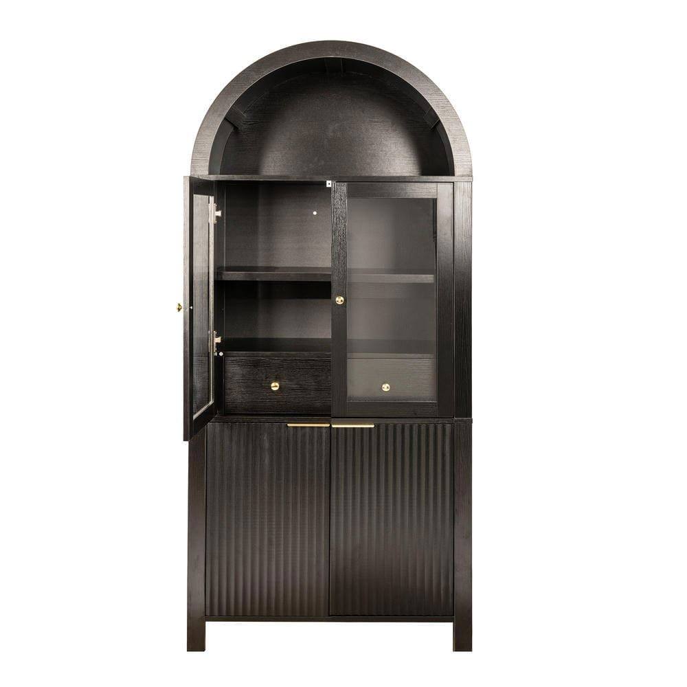 Alt View 7. Kadyn - 71" Fluted Arched Display Cabinet with Hidden Drawer and Glass Door - Black - Black.