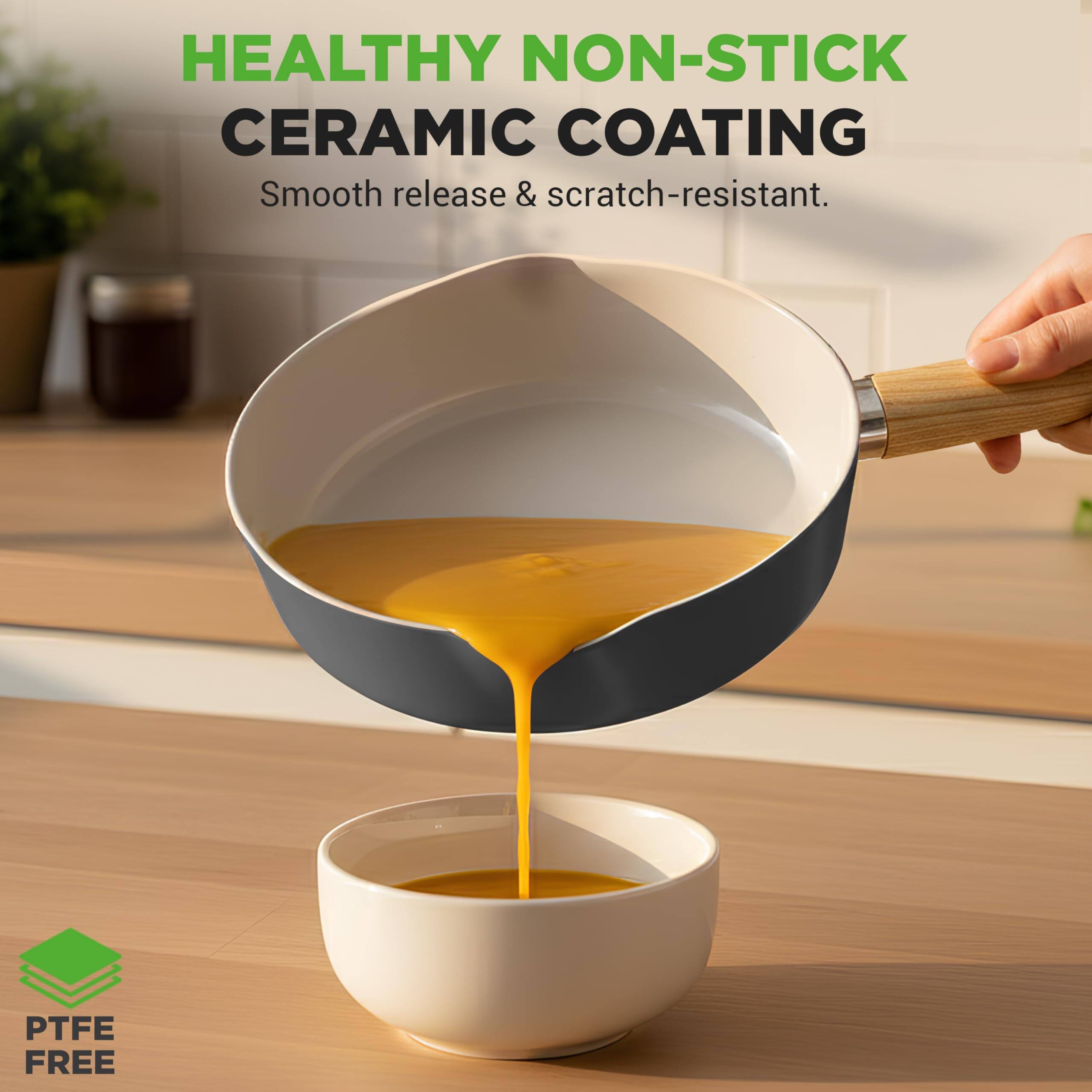 HEALTHY NON-STICK CERAMIC COATING  
Smooth release & scratch-resistant.  
PTFE FREE