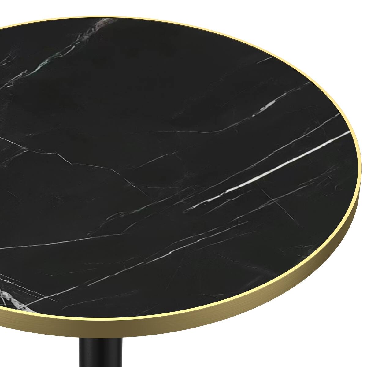 Back. Loheer - Loheer Round Dining Table with Black Sintered Stone Top and Gold Metal Base - Black and Gold.