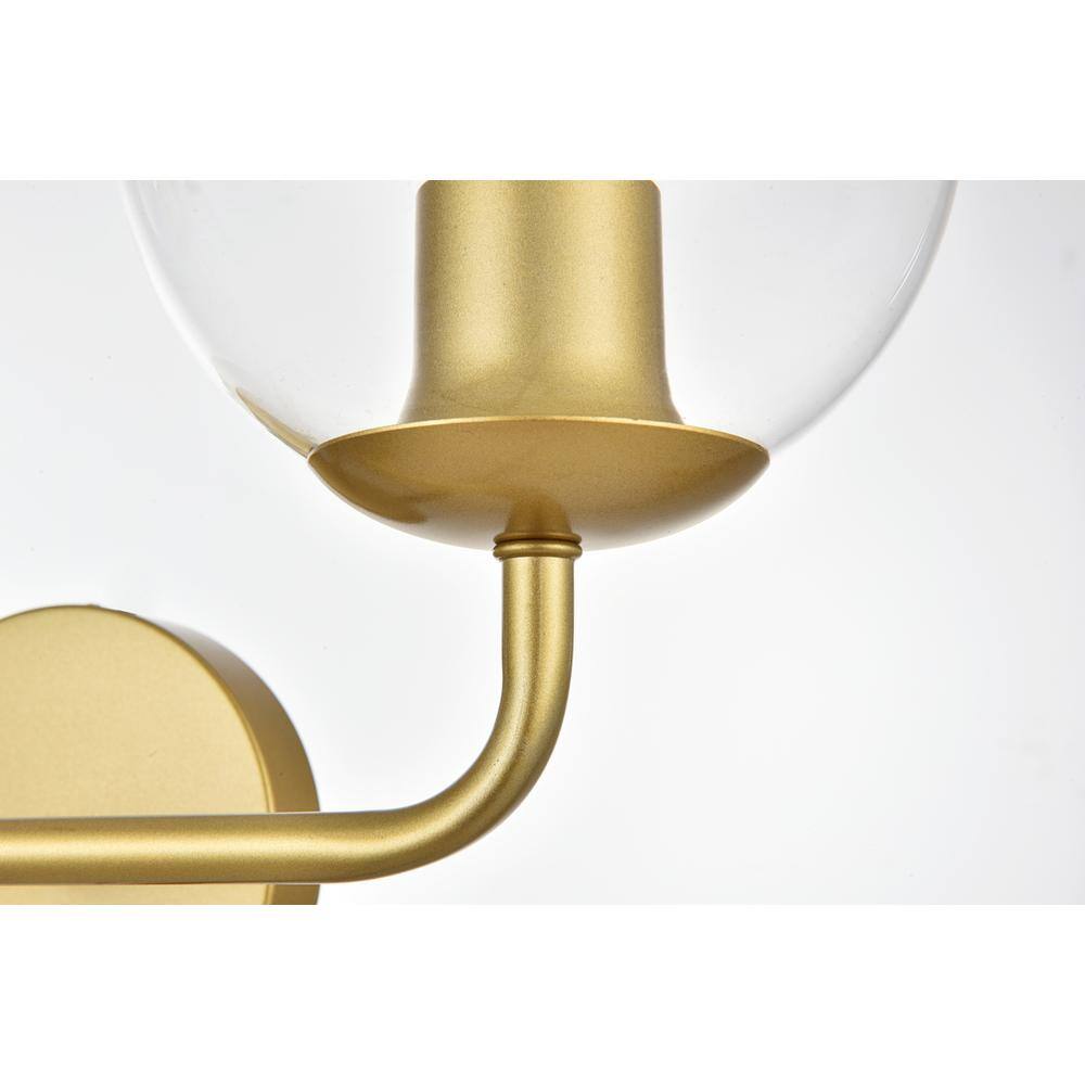 Angle. Living District - Genesis 2 light Brass and Clear Bath Sconce - Brass And Clear.