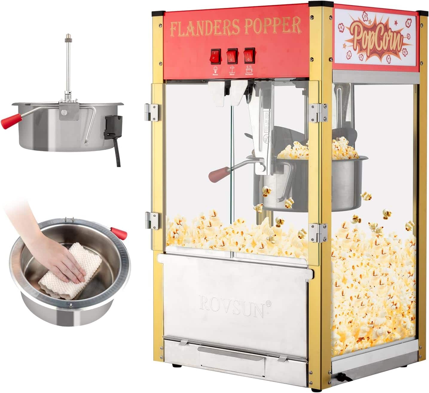 Winado - Commercial Popcorn Popper Machine 12 Oz Countertop Popcorn Maker 1400W 80 Cups - Red