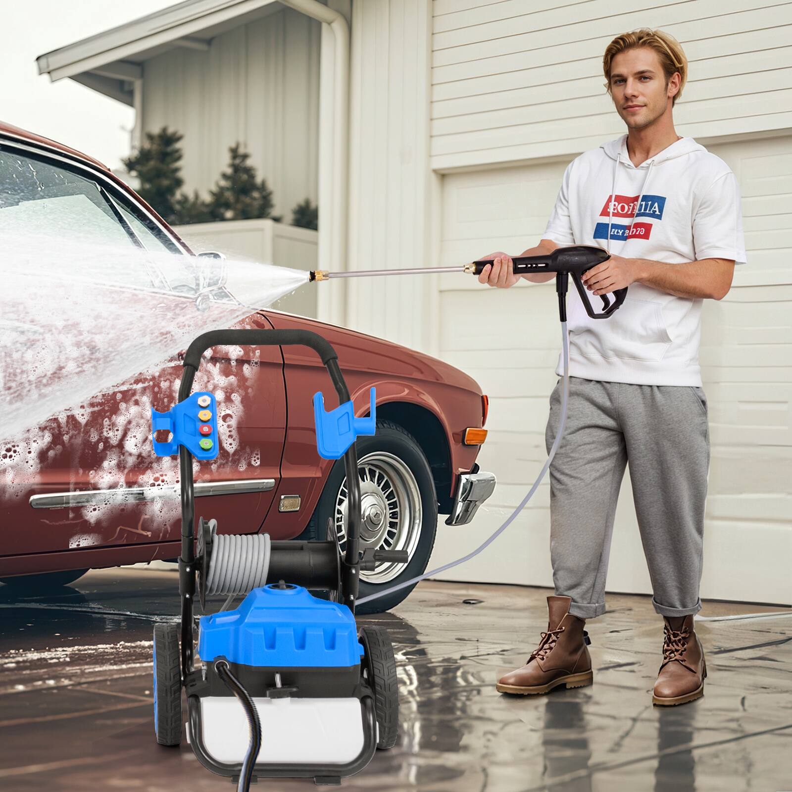 Alt View 1. HONGGE - Electric Pressure Washer with 2300 PSI Power and Five Spray Nozzles - Blue.