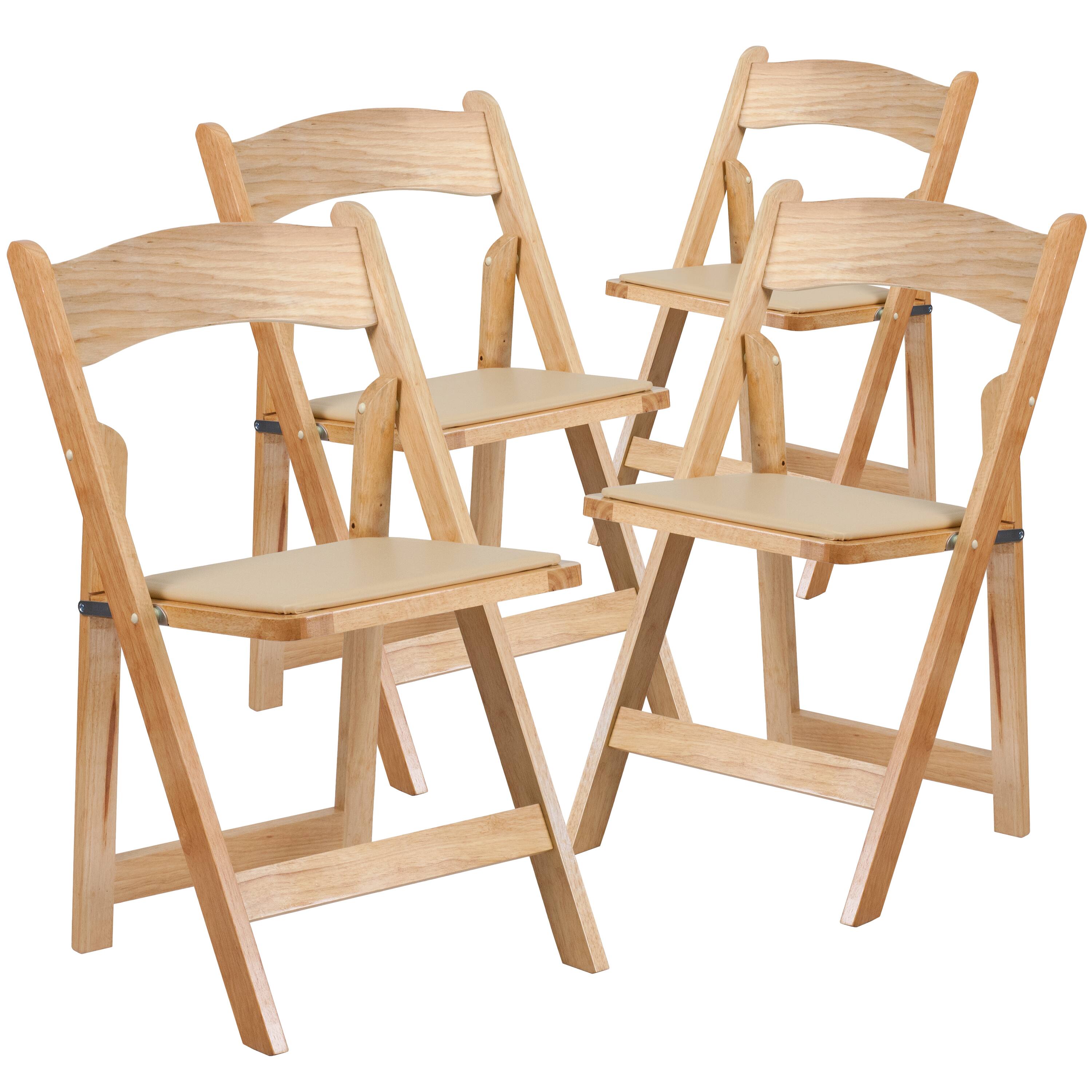 Emma + Oliver - 4 Pack Wood Folding Chair with Vinyl Padded Seat - Natural