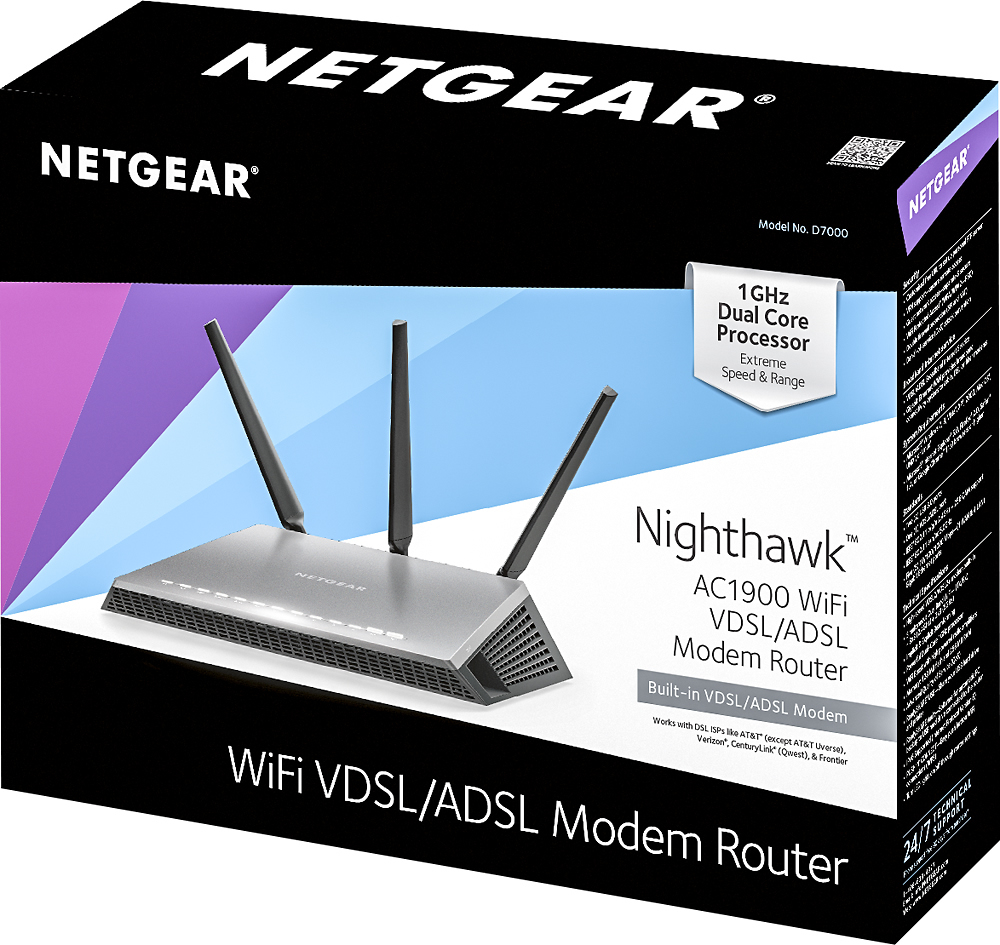 Zogenaamd Gezamenlijke selectie Schrijfmachine Best Buy: NETGEAR Nighthawk AC1900 Wi-Fi Router with VDSL/ADSL Modem Black  D7000-100NAS