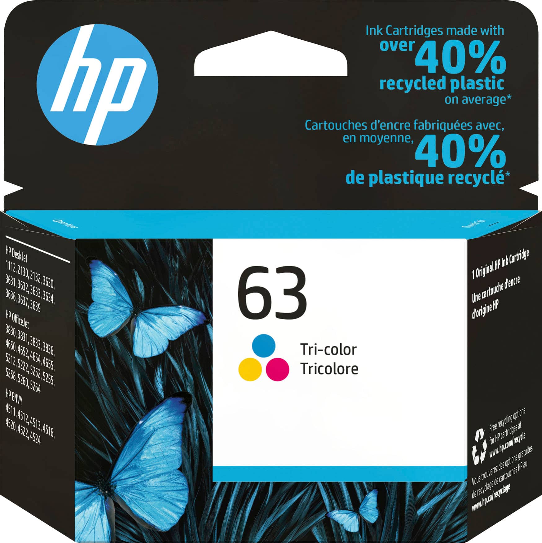 Front. HP - 63 Standard Capacity Ink Cartridge - Tri-Color.