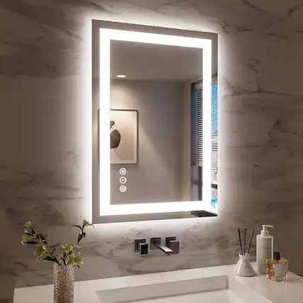 Front. TinyHomie - 24x36 Inch Frameless LED Bathroom Mirror Smart Mirror.