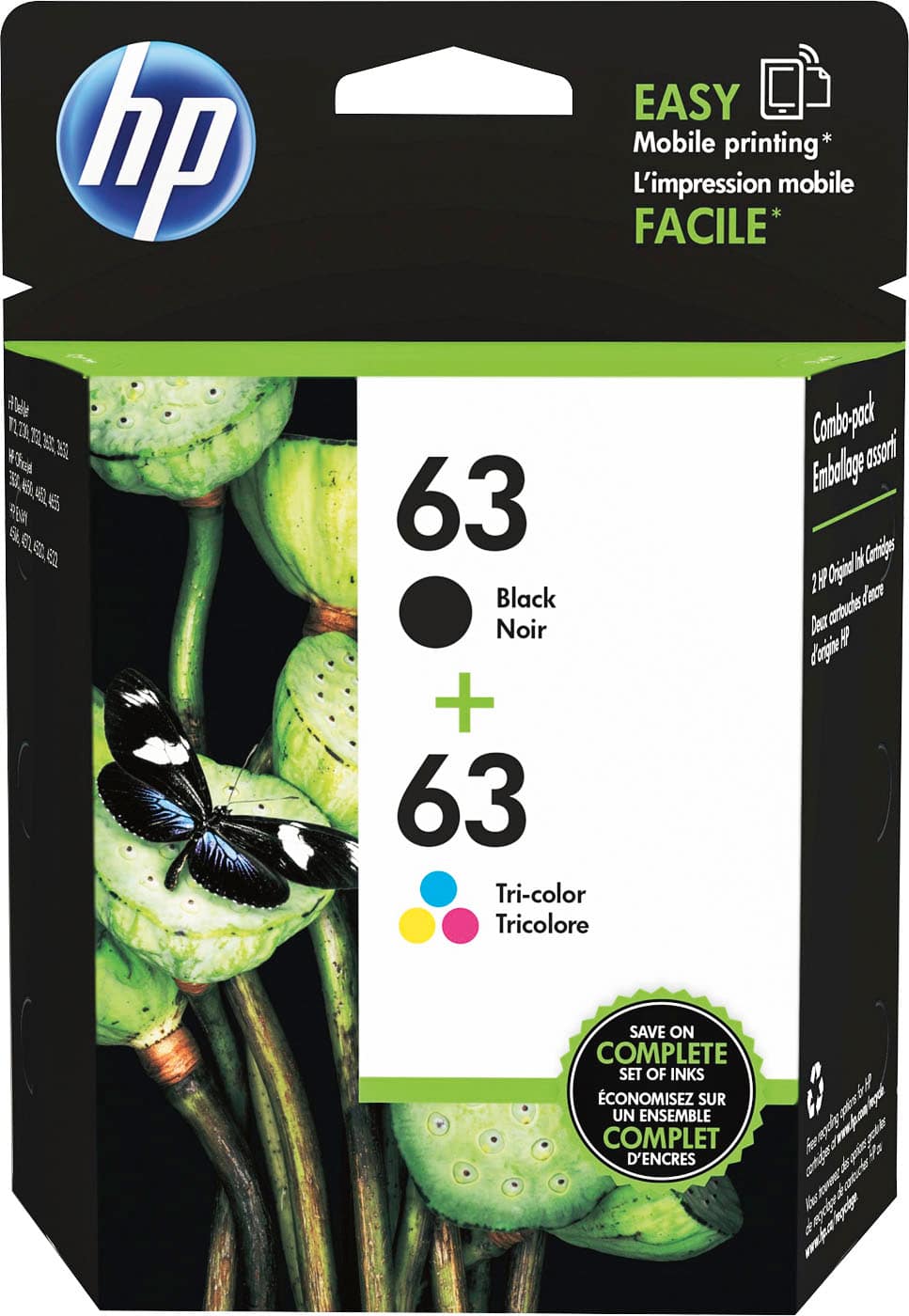 Front. HP - 63 2-Pack Standard Capacity Ink Cartridges - Black & Tri-Color.