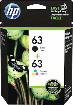 Front. HP - 63 2-Pack Standard Capacity Ink Cartridges - Black & Tri-Color.