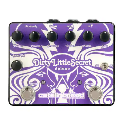 9v dc only line out in Master Preamp Presence Treble Middle Bass Boost Vol Vol Dirty Little Secret deluxe Boost Bypass catalinbread MECHANISMS OF MUSIC