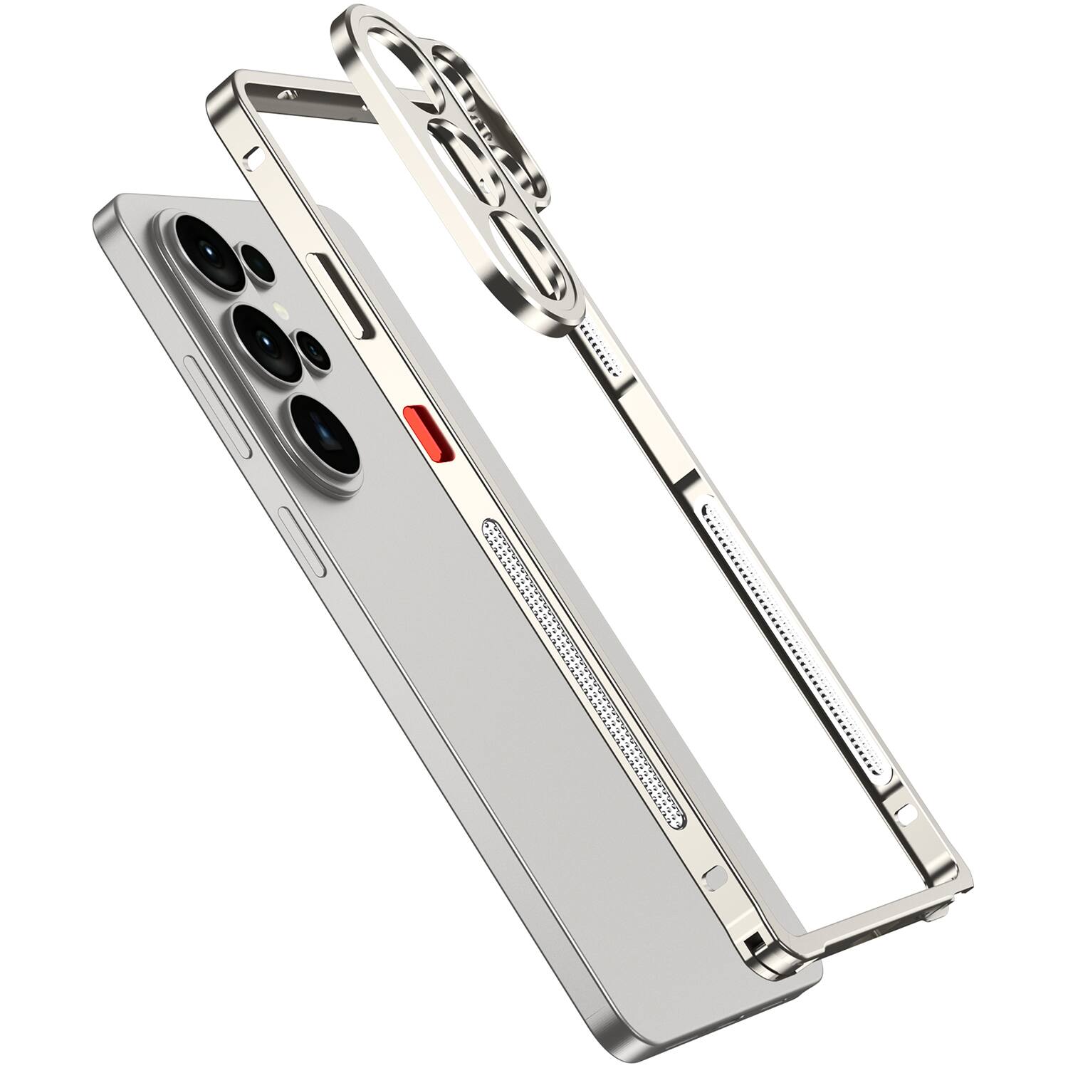 Alt View 2. Dteck - Metal Frame Heat Dissipation Rugged Shockproof Bumper Frame Phone Case with Lens Cover For Samsung Galaxy S26 - Silver.