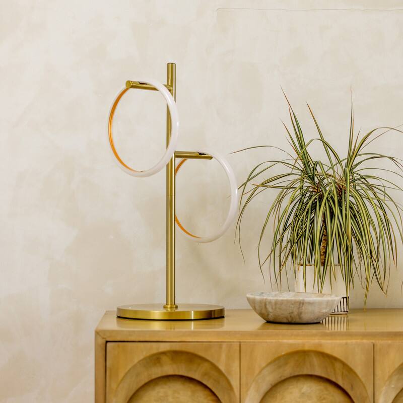 Alt View 9. Brightech - Saturn LED Modern Industrial Tree Dimmable Bedside Nightstand Desk Lamp with 3 Removable Ring Lights - Antiqued Brass.