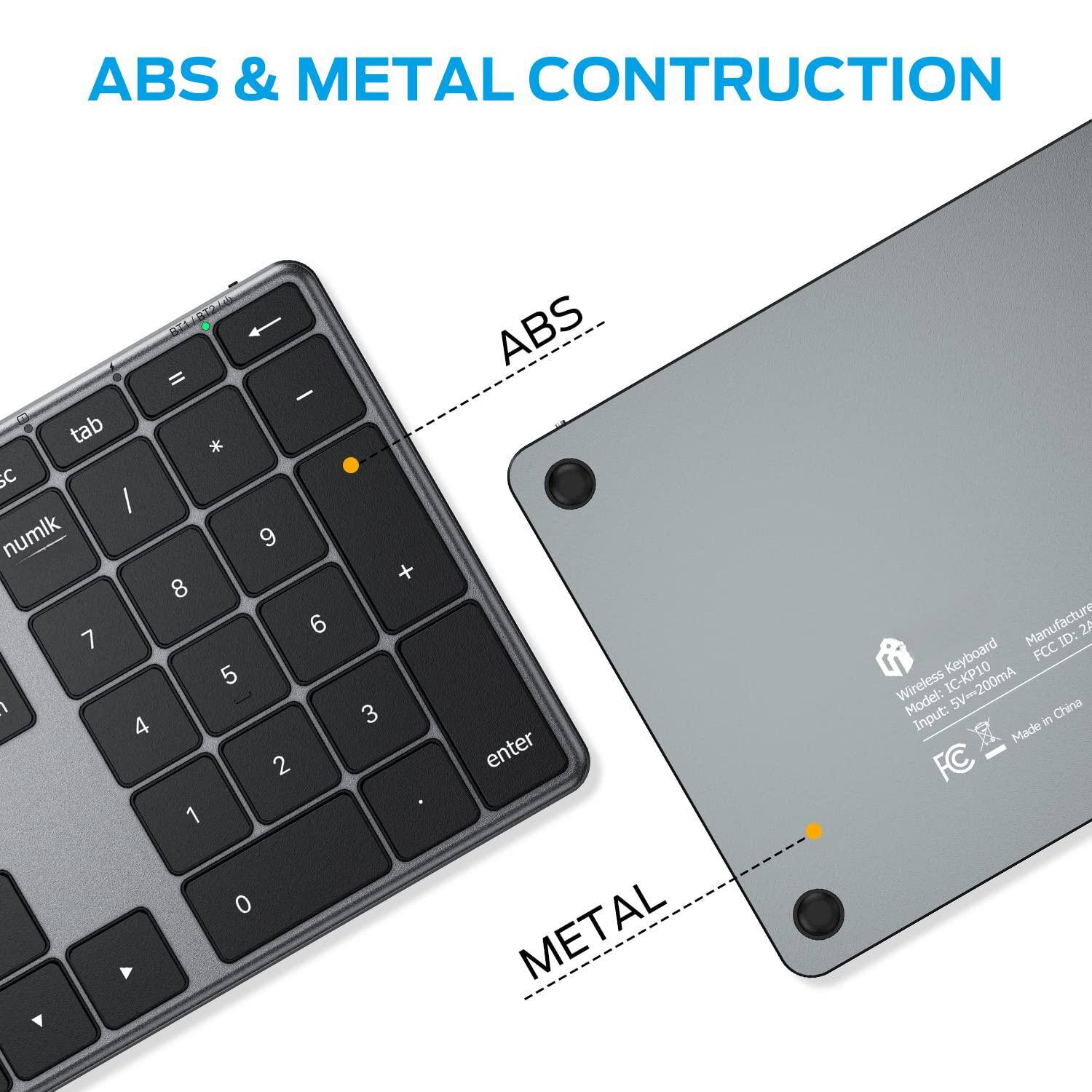 ABS & METAL CONSTRUCTION

ABS
- tab
- numlk
- enter

METAL
- Wireless Keyboard
- Model: SV-200mA
- Input: 5V-200mA
- Manufacture ID: 27
- Made in China
- FCC ID: 2A