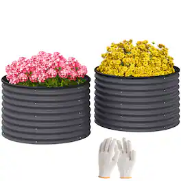 Outsunny - Set of 2 Raised Garden Bed, Metal Planter Box with Safety Edging, Easy-to-assemble Stock Tank - Dark Gray