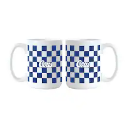 Logo Brands - Indianapolis Colts 2-Pack 15oz. Checkered Wordmark Mug Set - Multicolor