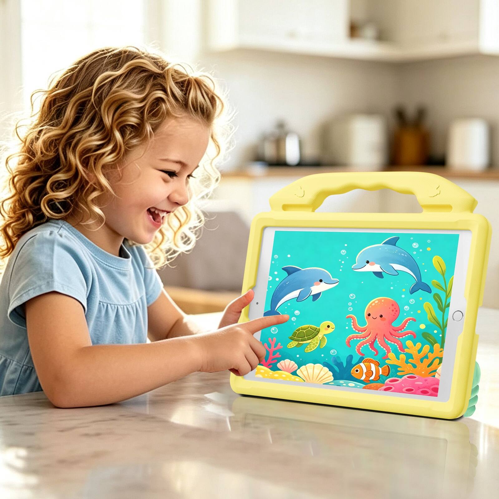 Alt View 2. UUCOVER - Kids Case for iPad 9th 8th 7th Gen 10.2-inch (2021/2020/2019) Shockproof EVA Handle Stand Anti-Slip Protective Cover - Yellow.