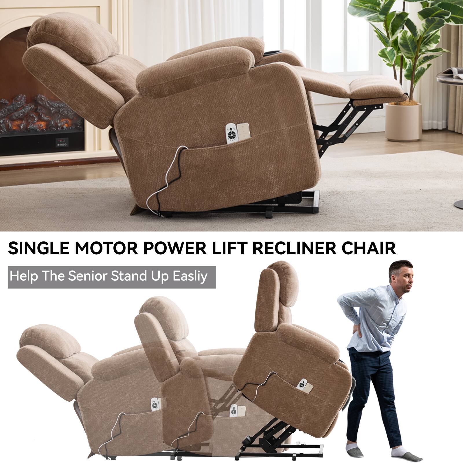 SINGLE MOTOR POWER LIFT RECLINER CHAIR  
Help The Senior Stand Up Easily