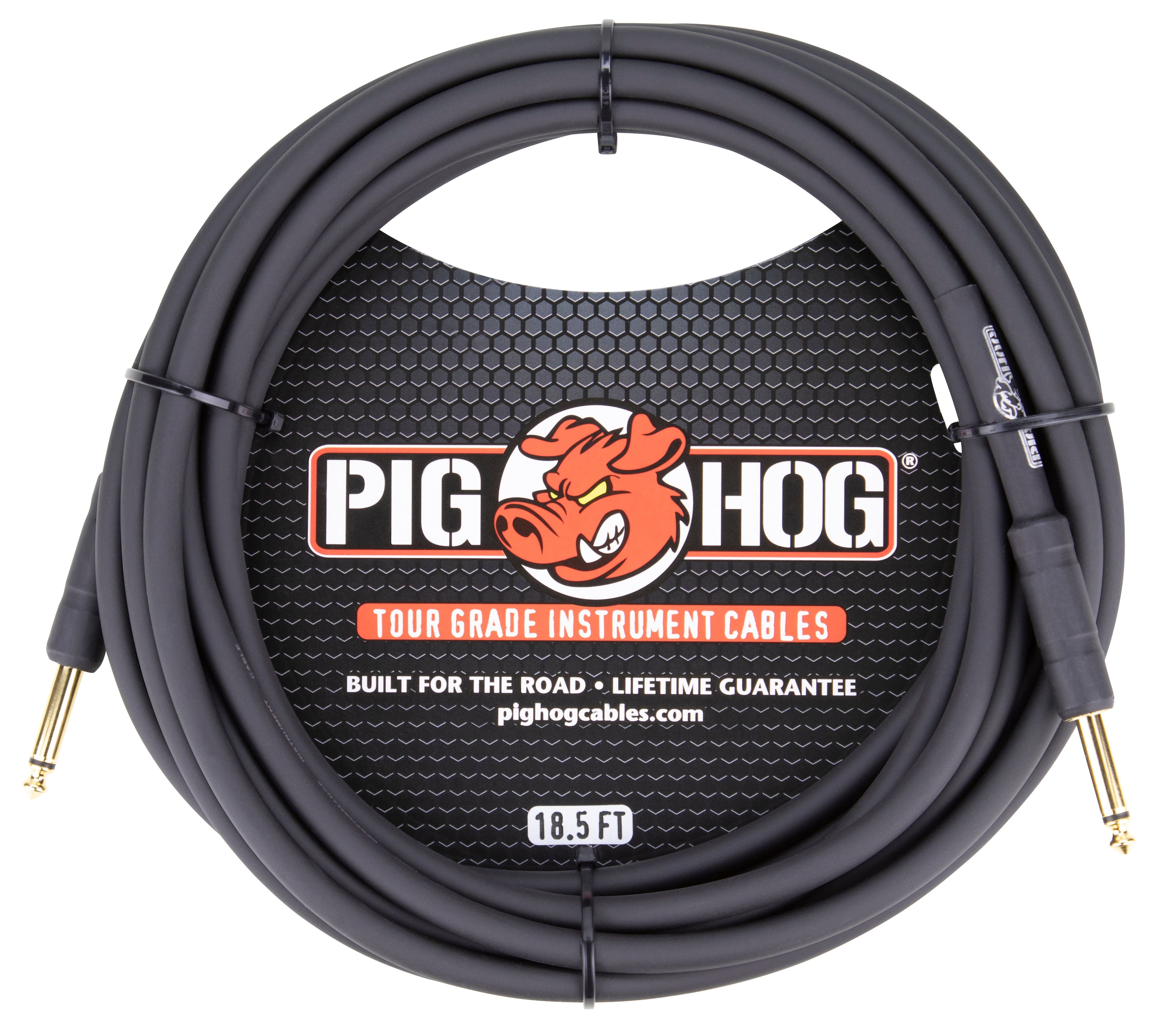 Pig Hog - Tour Grade 18.5 ft Instrument Cable 1/4 Inch to 1/4 Inch Straight Connectors - PH186 - Black