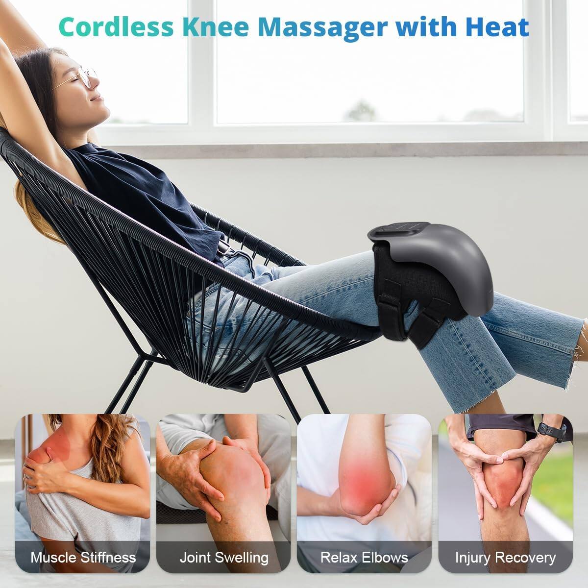 Cordless Knee Massager with Heat

- Muscle Stiffness
- Joint Swelling
- Relax Elbows
- Injury Recovery