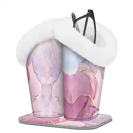 Kitcheniva - PU Leather Double Eyeglasses Holder Stand Case Plush Lined Desktop Organizer - Glittering Marble
