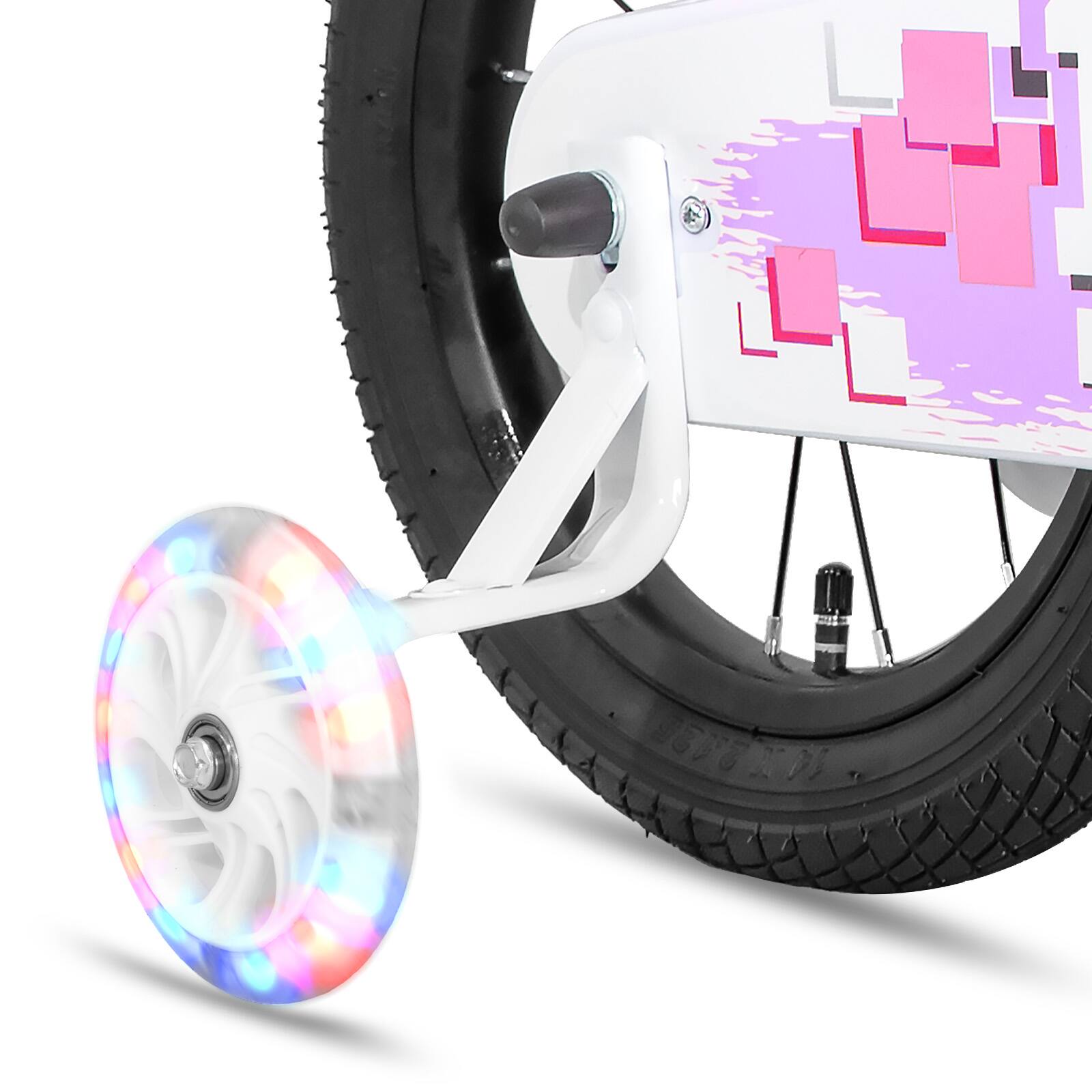 Alt View 4. JOYSTAR - JOYSTAR Pluto 14" Kids Bike with Light Up Training Wheels, Kids' Bicycle for Boys Girls Ages 3-5, Children Bikes, Pink - Pink.