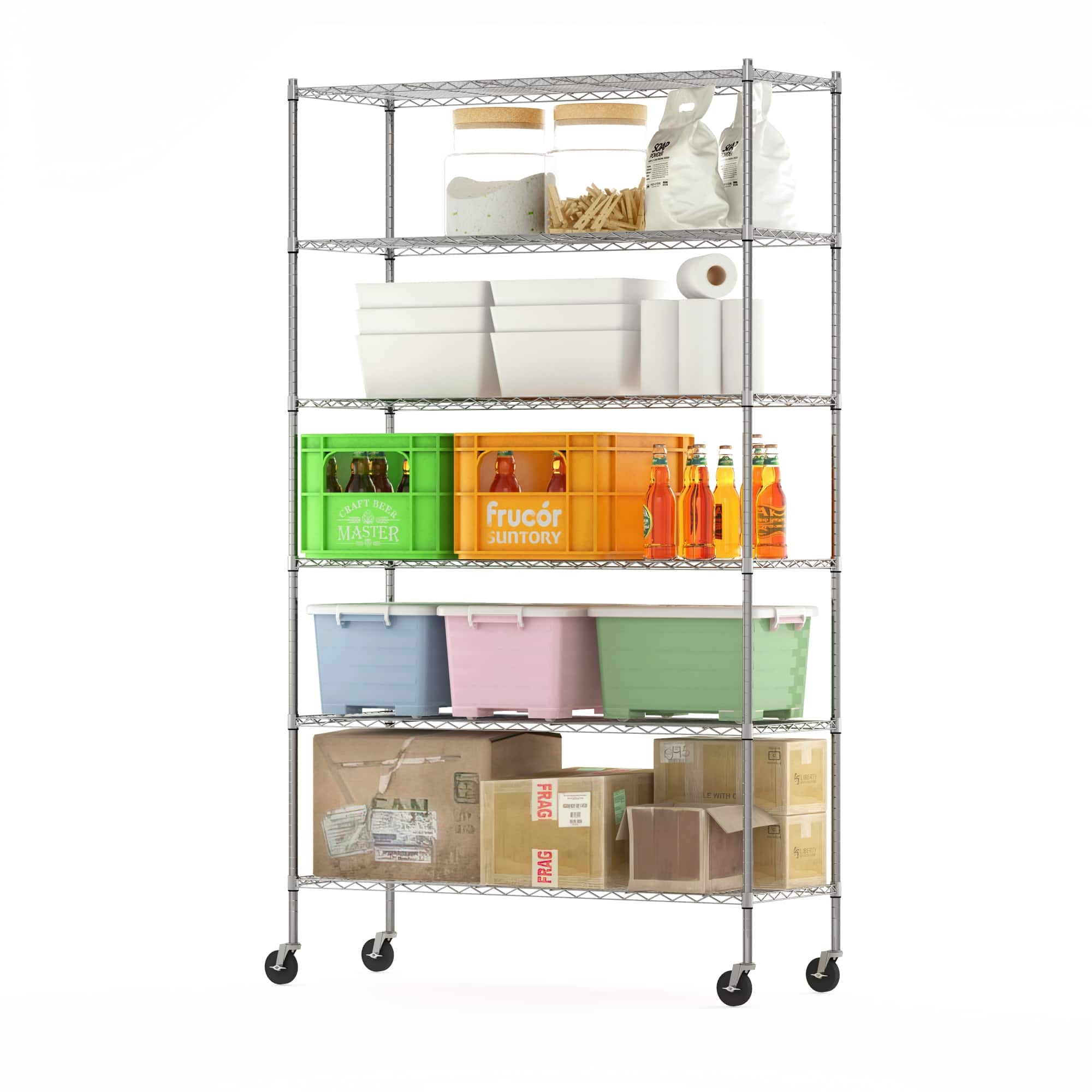 Furinno - WAYAR 6-Tier Adjustable Steel Wire Storage Shelf, Heavy Duty Standing Storage Shelf, for Garage, Kitchen - Chrome