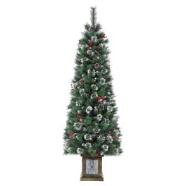 Acekool - 7FT Potted Christmas Tree with 140 Warm Led Lights,Artificial Christmas Tree Outdoor Decor, Ninjas Light Box Pencil Tree - Green