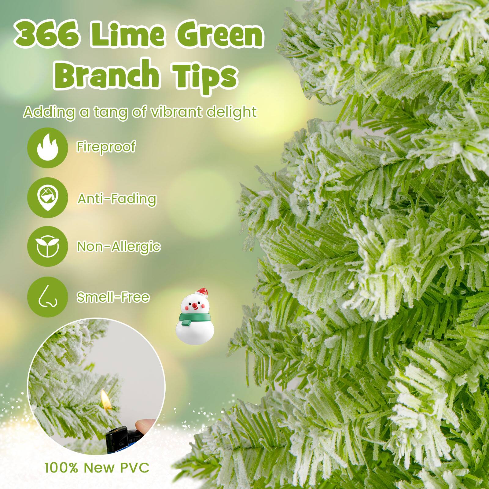 366 Lime Green Branch Tips  
Adding a tang of vibrant delight  

- Fireproof  
- Anti-Fading  
- Non-Allergic  
- Smell-Free  

100% New PVC