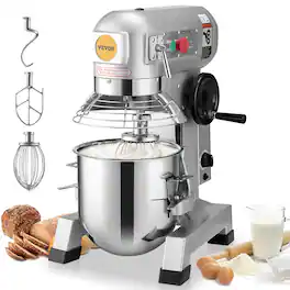 VEVOR - Commercial Food Mixer, 30Qt Commercial Mixer with Timing Function, 1100W Stainless Steel Bowl Heavy Duty Electric Food - Silver