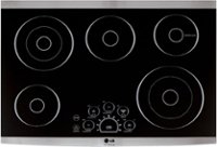 GE PP7030DJBB 30 Inch Electric Cooktop with 5 Radiant, Bridge SyncBurners,  9/6 Inch Power Boil Element, Keep Warm Setting, Red LED Backlit Knobs, ADA
