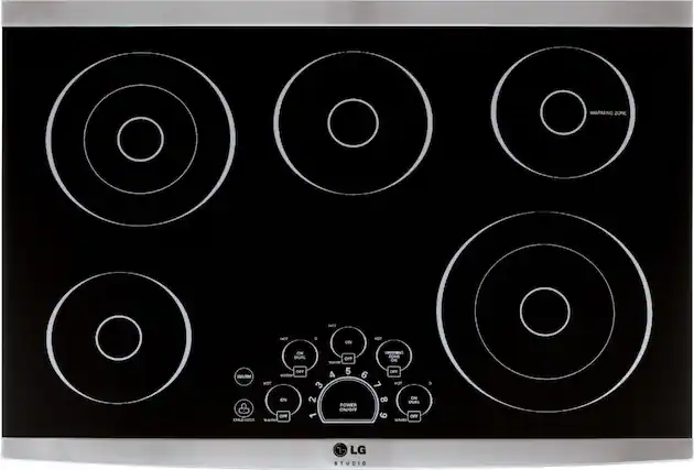 Front. LG - STUDIO 30" Built-In Electric Cooktop with 5 Elements and Warming Zone - Stainless Steel.