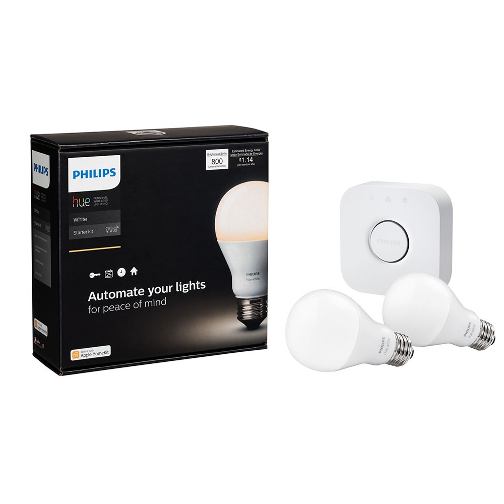 Angle View: Philips - Hue A19 60W Equivalent Wireless Starter Kit - White