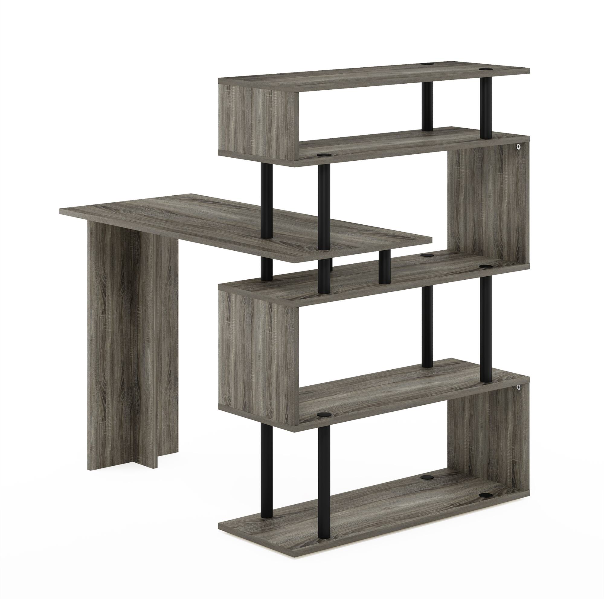 Alt View 9. Furinno - MOORE L Shape Computer Desk, Gaming Desk with 5-Tier S-Shaped Side Shelves, Office Desk, for Home Office, Study, Gaming - Grey Oak/Black.