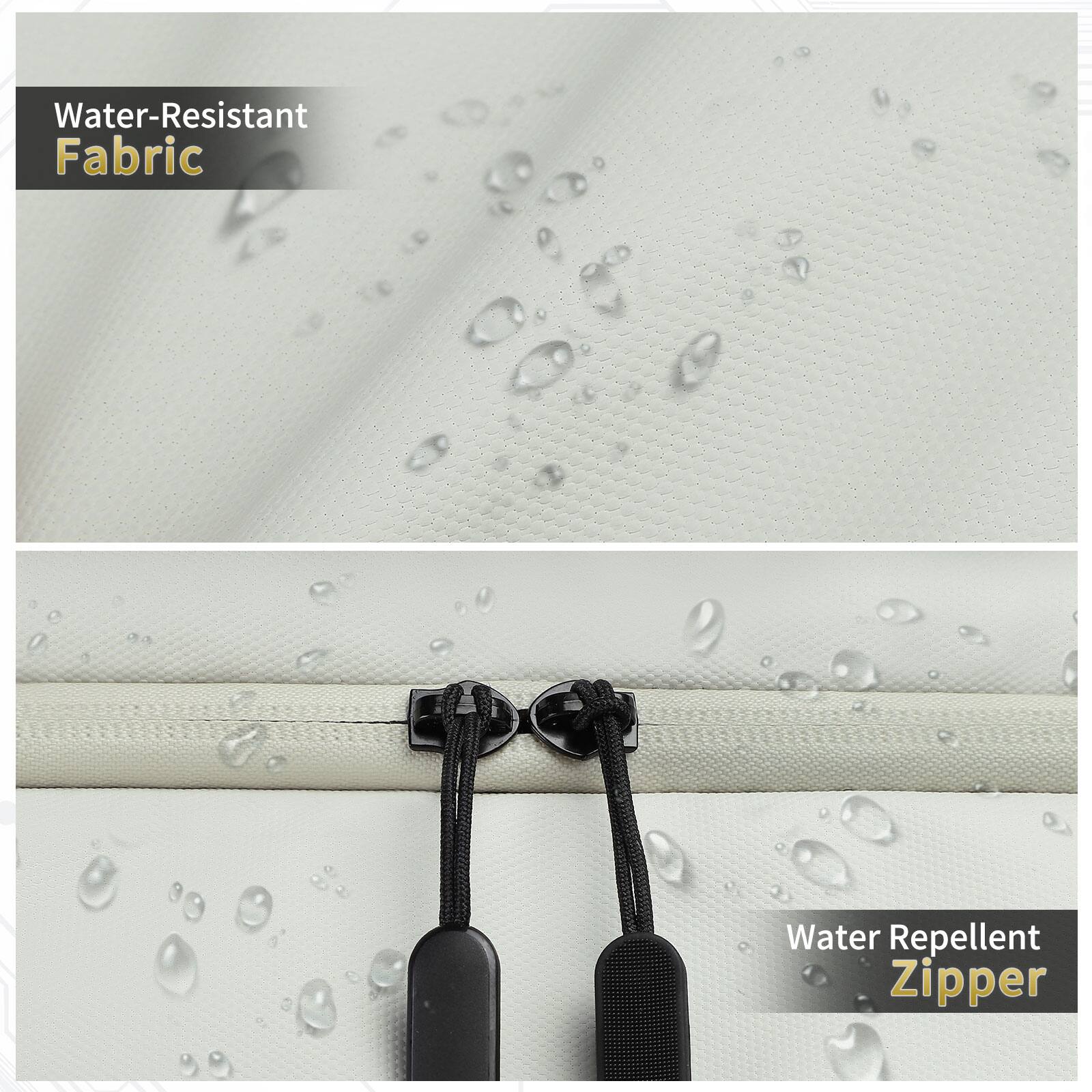 Water-Resistant Fabric  
Water Repellent Zipper