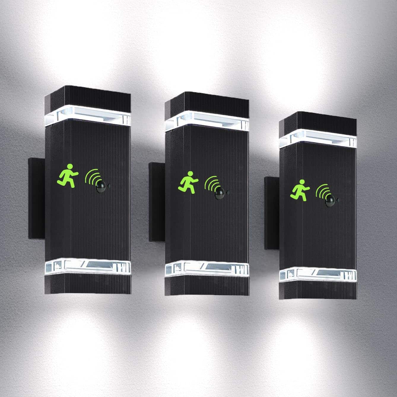 COTTAGE - Motion Sensor Outdoor Wall Lights Dusk To Dawn Exterior Light Fixtures With 3 Lighting Modes Up And Down - Square-Motion Sensor 3 Pack