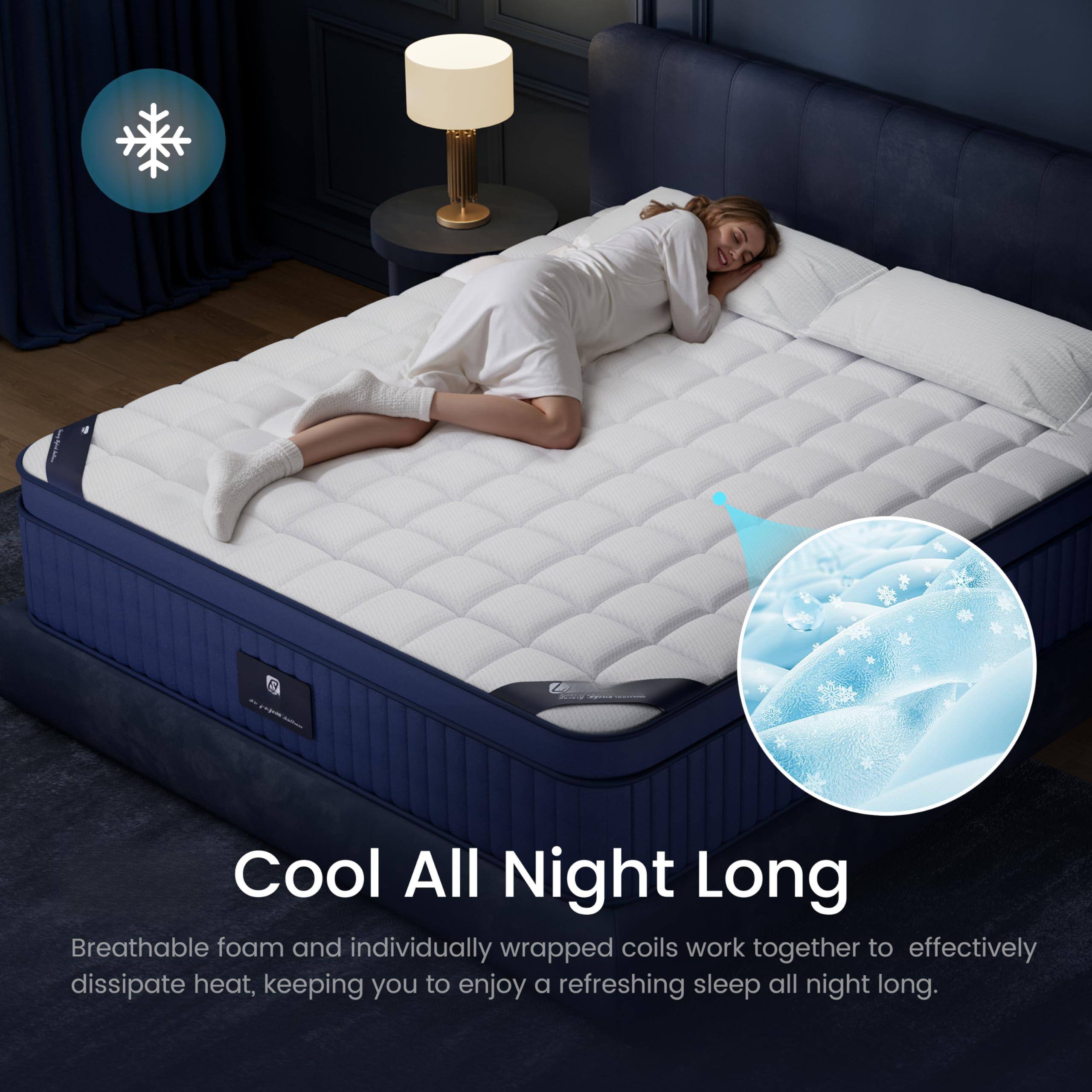 Cool All Night Long

Breathable foam and individually wrapped coils work together to effectively dissipate heat, keeping you to enjoy a refreshing sleep all night long.