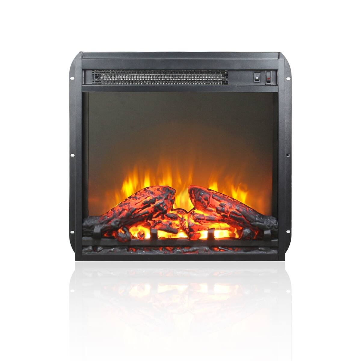 Front. Loheer - Loheer 18 inch electric fireplace insert ultra thin heater with realistic flame Antique Black - Antique Black.
