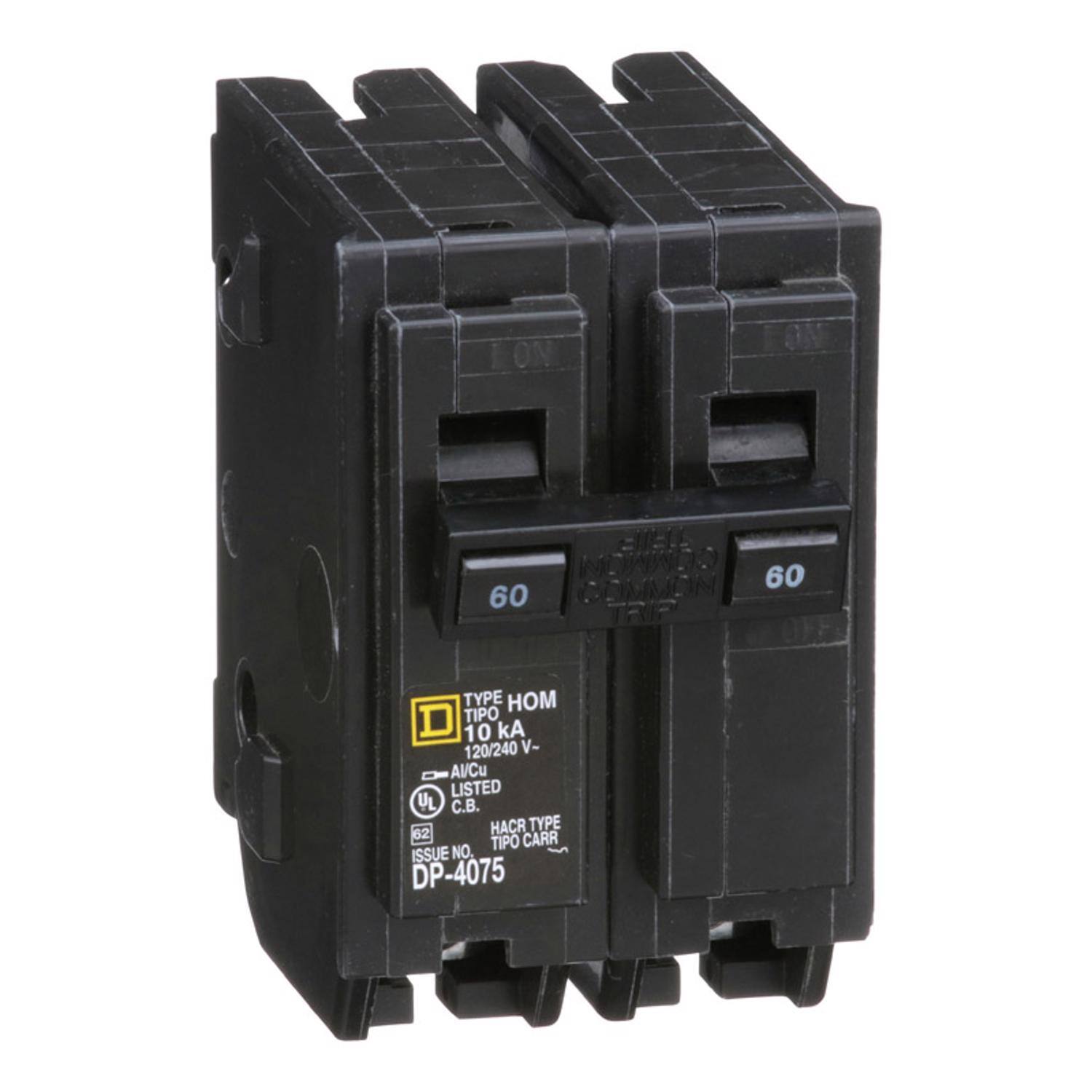 60 60 COMMON TRIP  
TYPE HOM TIPO 10 kA 120/240 V - Al/Cu LISTED  
HACR TYPE 62 CARR NO. TIPO ISSUE DP-4075
