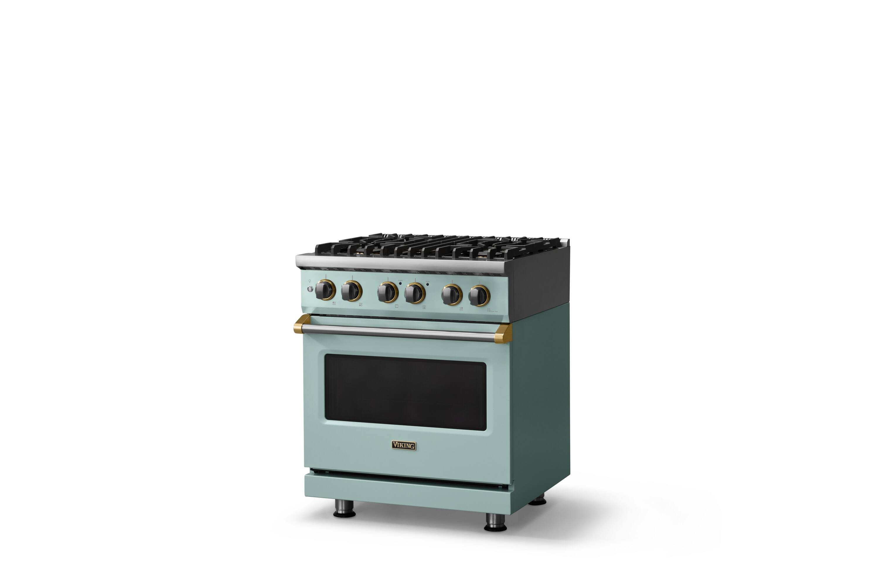 Angle. Viking - 30"W. 4 Burner Pro5S 4.7 Cu. Ft. Freestanding Sealed Dual Fuel Convection LP Range-Splash/Brushed Brass - Splash.