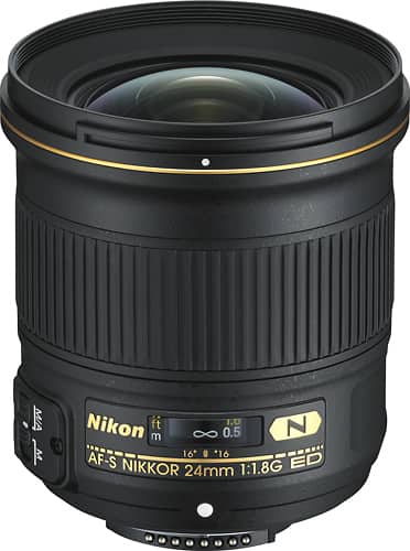 Nikon - AF-S NIKKOR 24mm f/1.8G ED Wide-Angle Prime Lens - Black - Larger Front